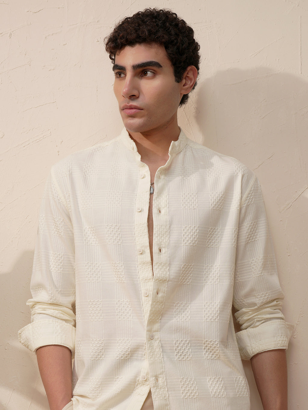 Highlander Men White Self Design Relaxed Fit Casual Shirt - White - Image 1