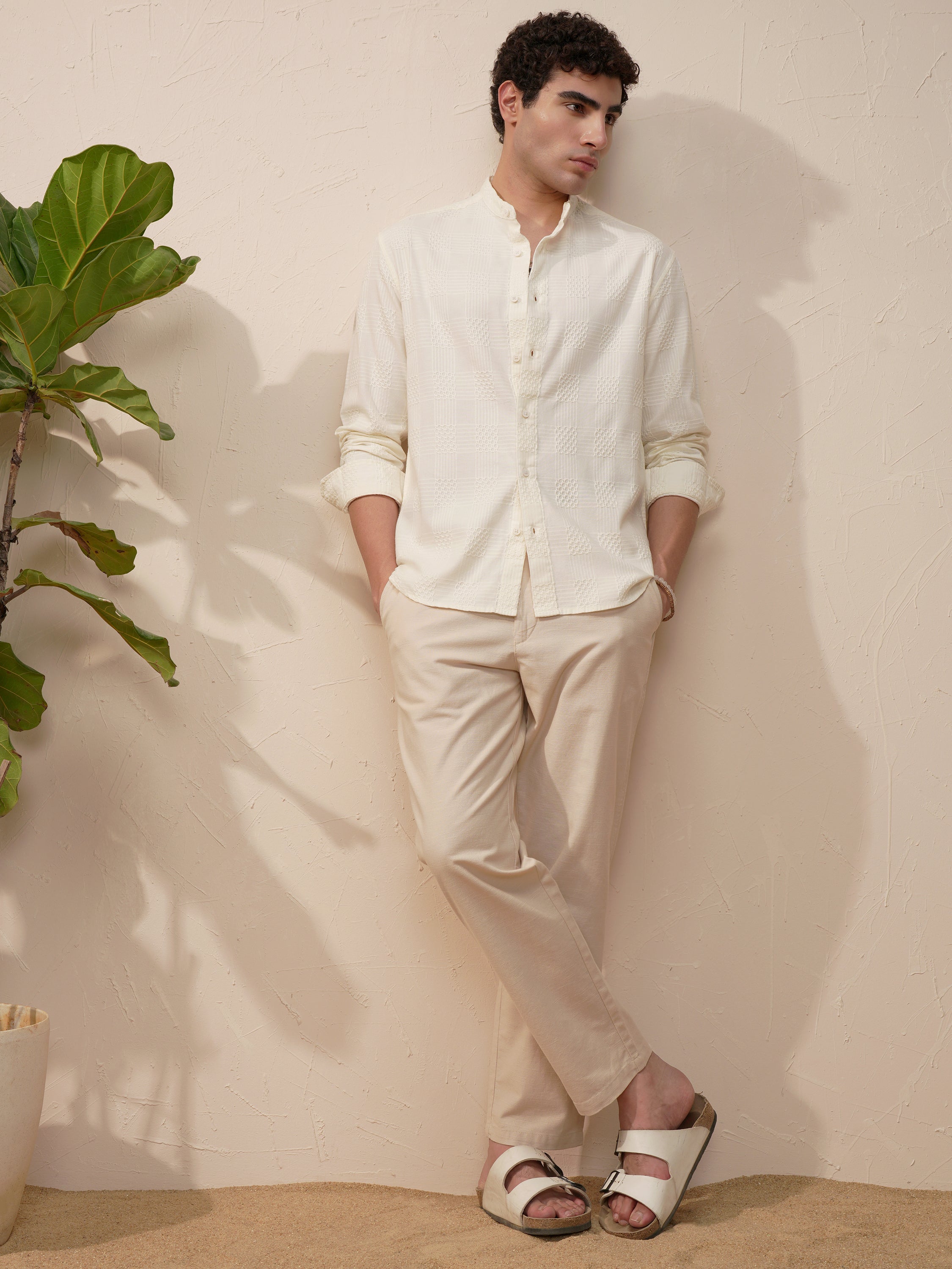 Highlander Men White Self Design Relaxed Fit Casual Shirt - White - Image 2