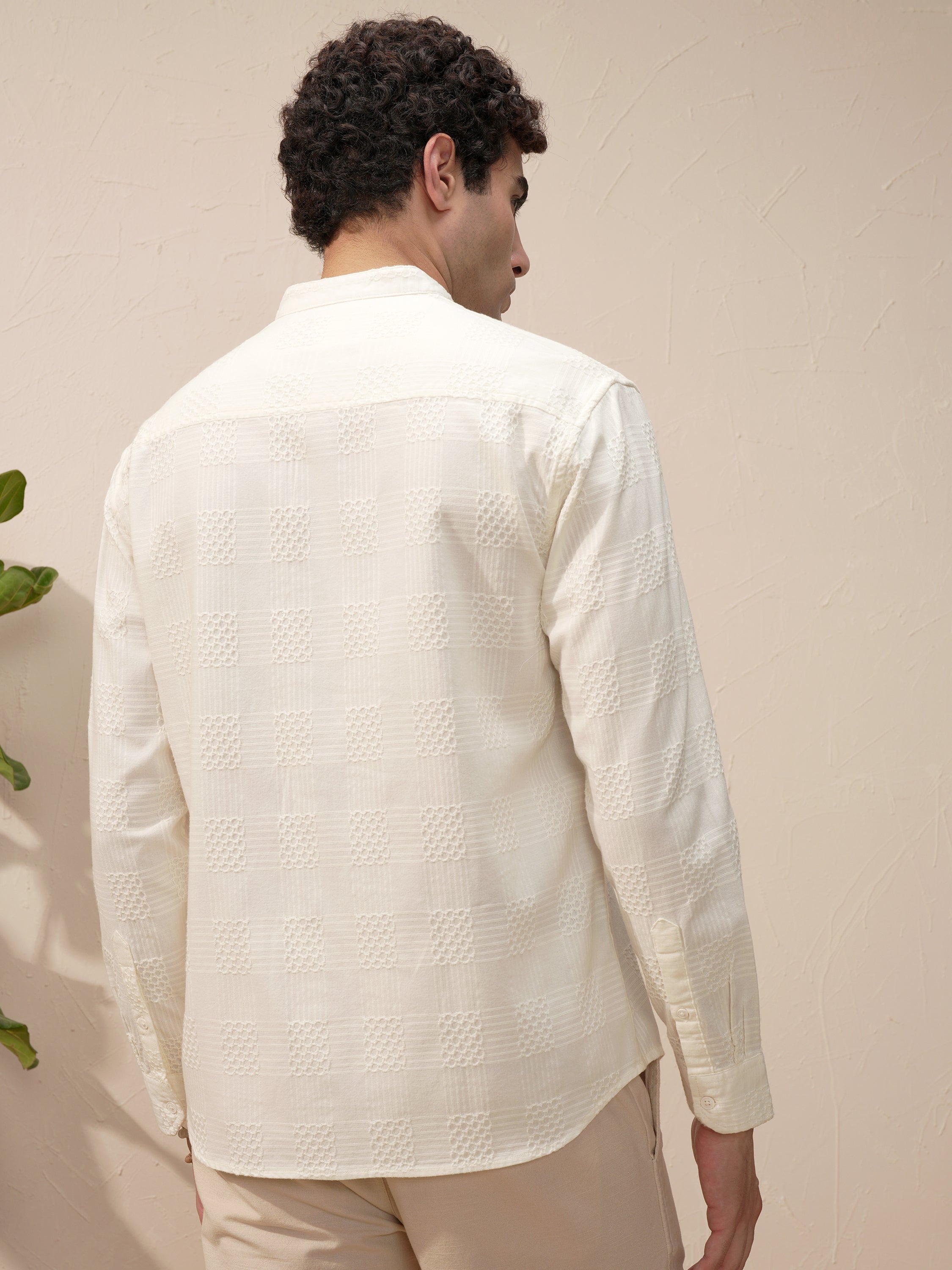 Highlander Men White Self Design Relaxed Fit Casual Shirt - White - Image 3