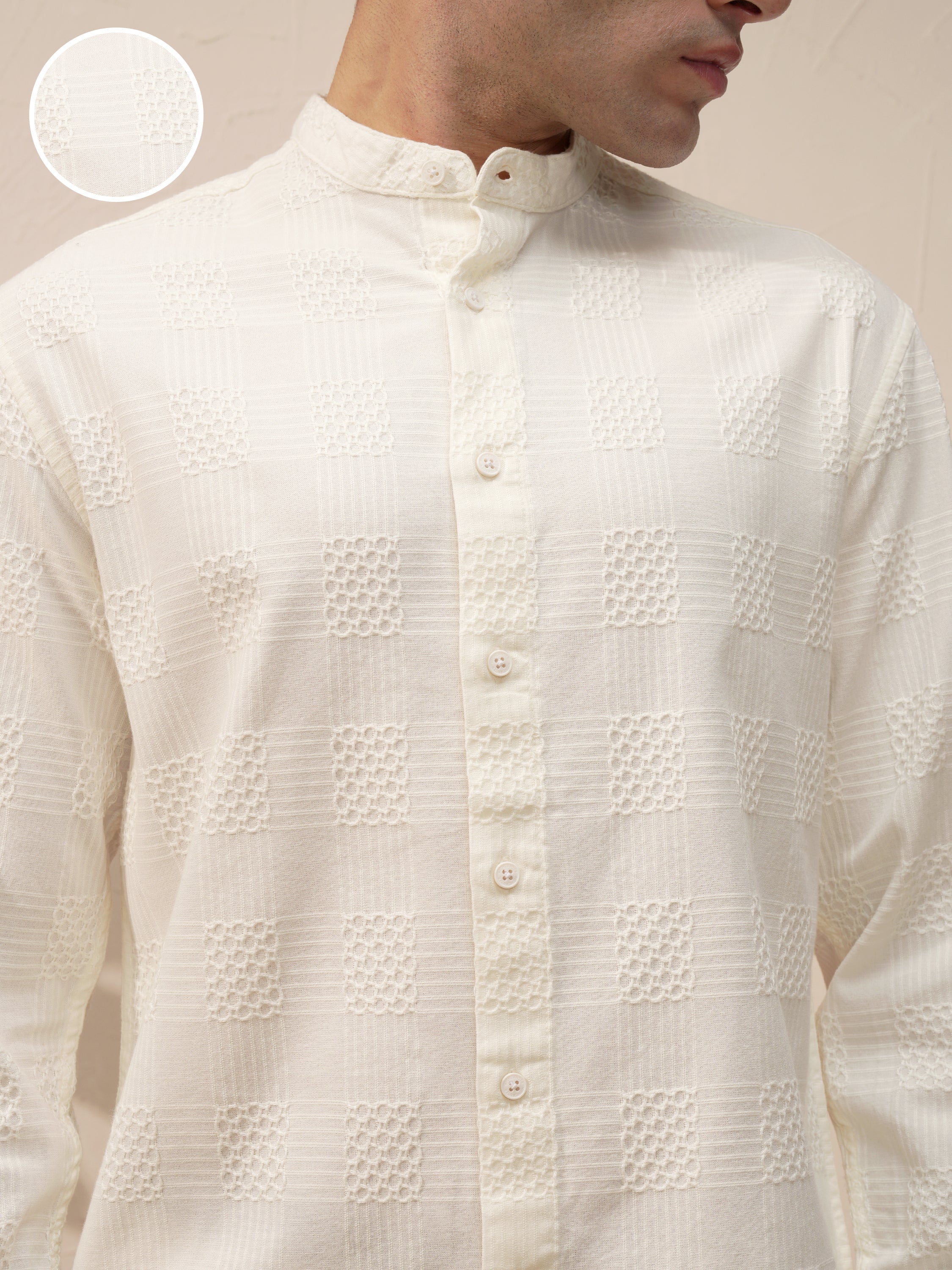 Highlander Men White Self Design Relaxed Fit Casual Shirt - White - Image 5
