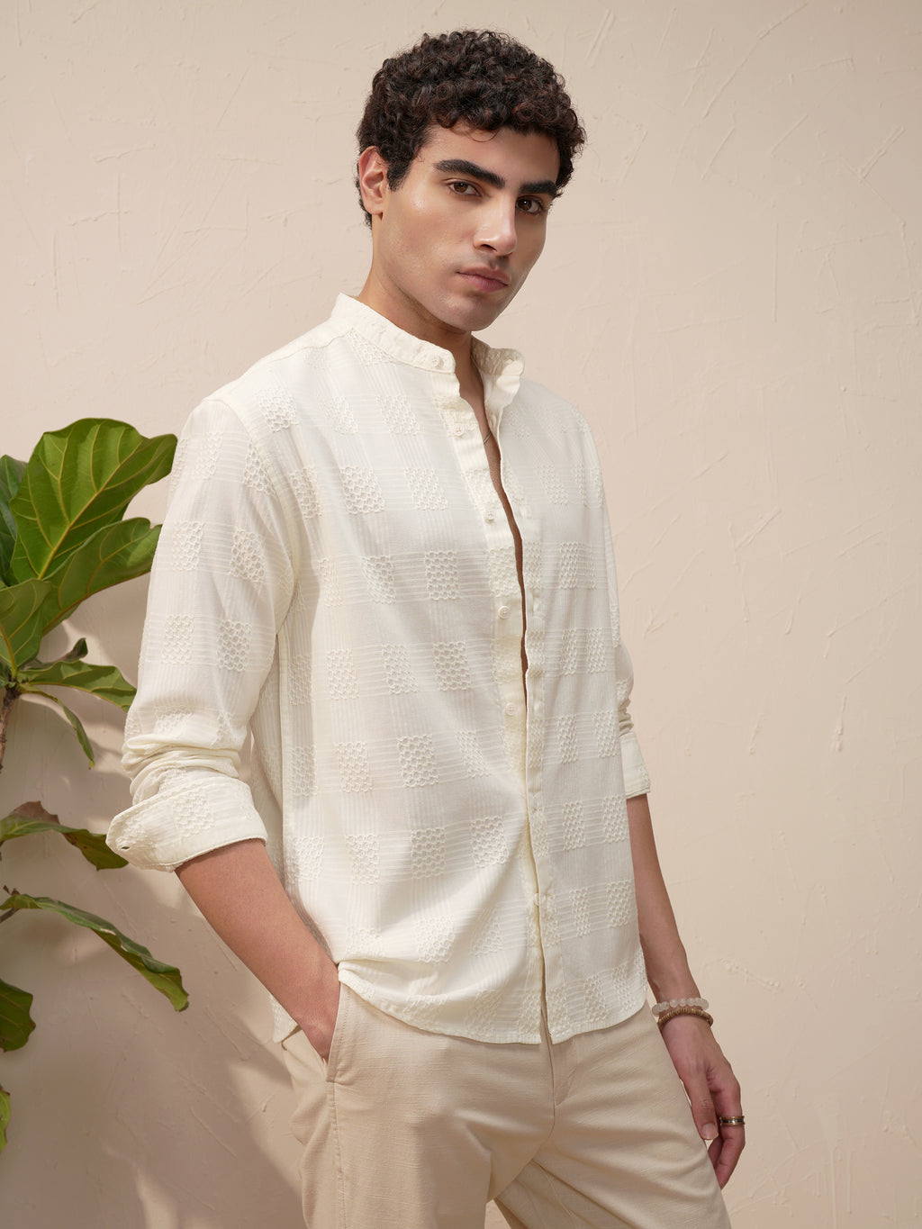 Highlander Men White Self Design Relaxed Fit Casual Shirt - White - Image 6