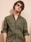 Highlander Men Olive Self Design Relaxed Fit Casual Shirt - Olive - Image 1