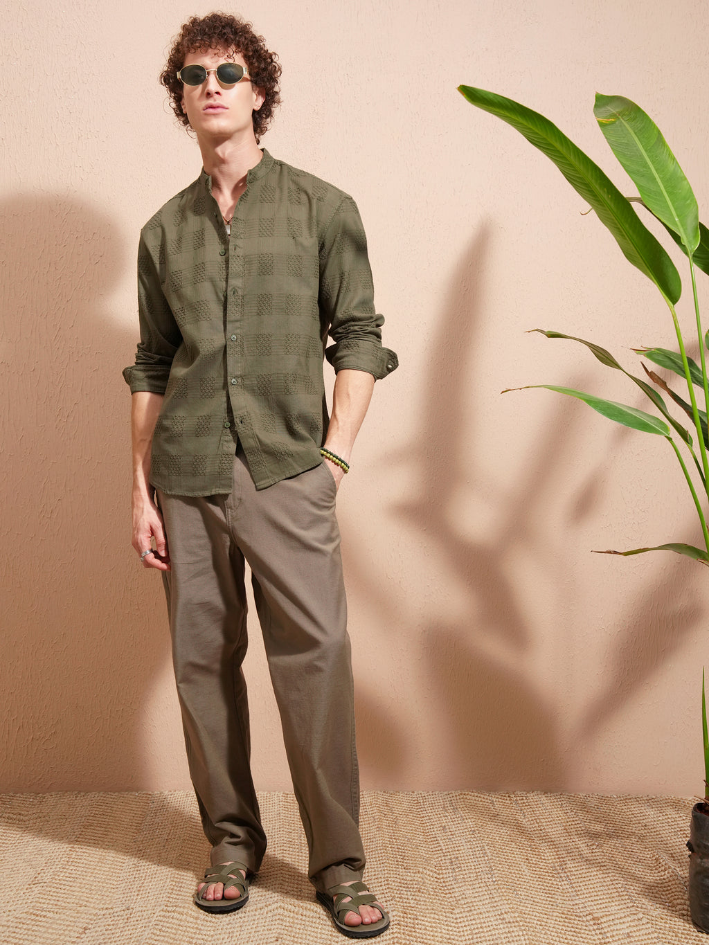 Highlander Men Olive Self Design Relaxed Fit Casual Shirt - Olive - Image 2