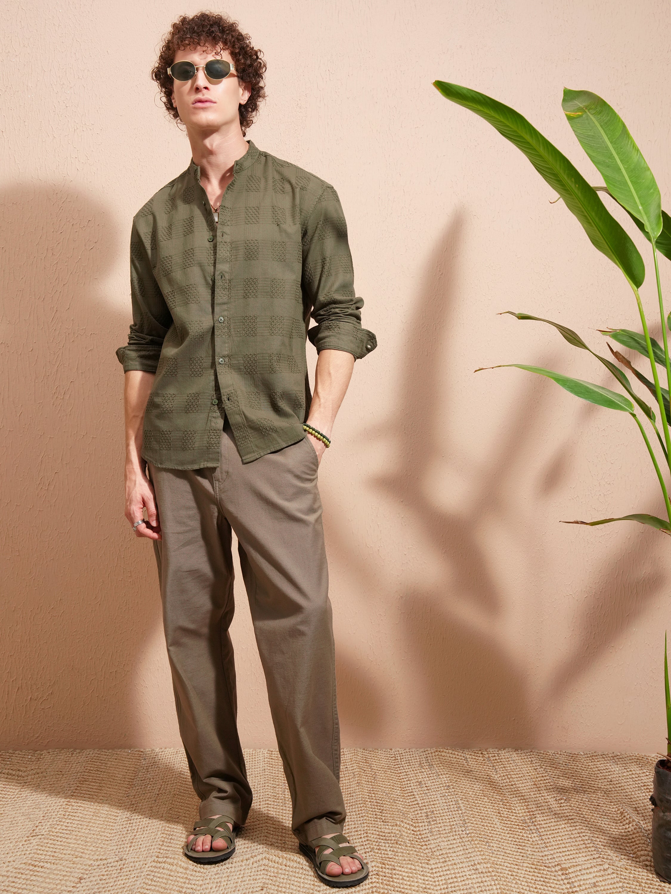 Highlander Men Olive Self Design Relaxed Fit Casual Shirt - Olive - Image 2
