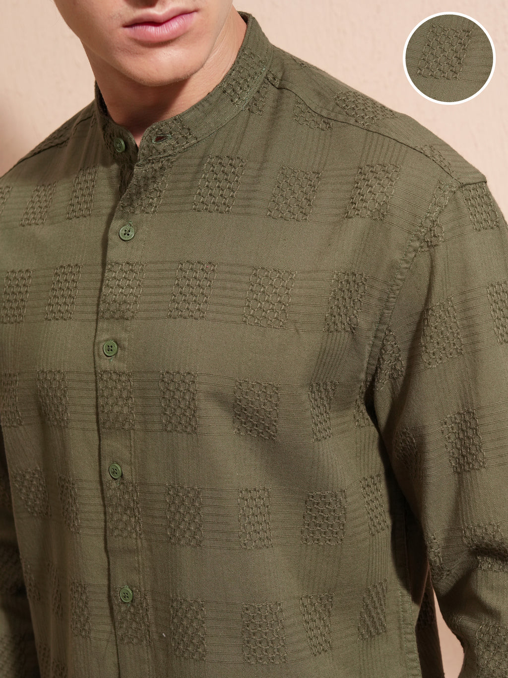 Highlander Men Olive Self Design Relaxed Fit Casual Shirt - Olive - Image 5