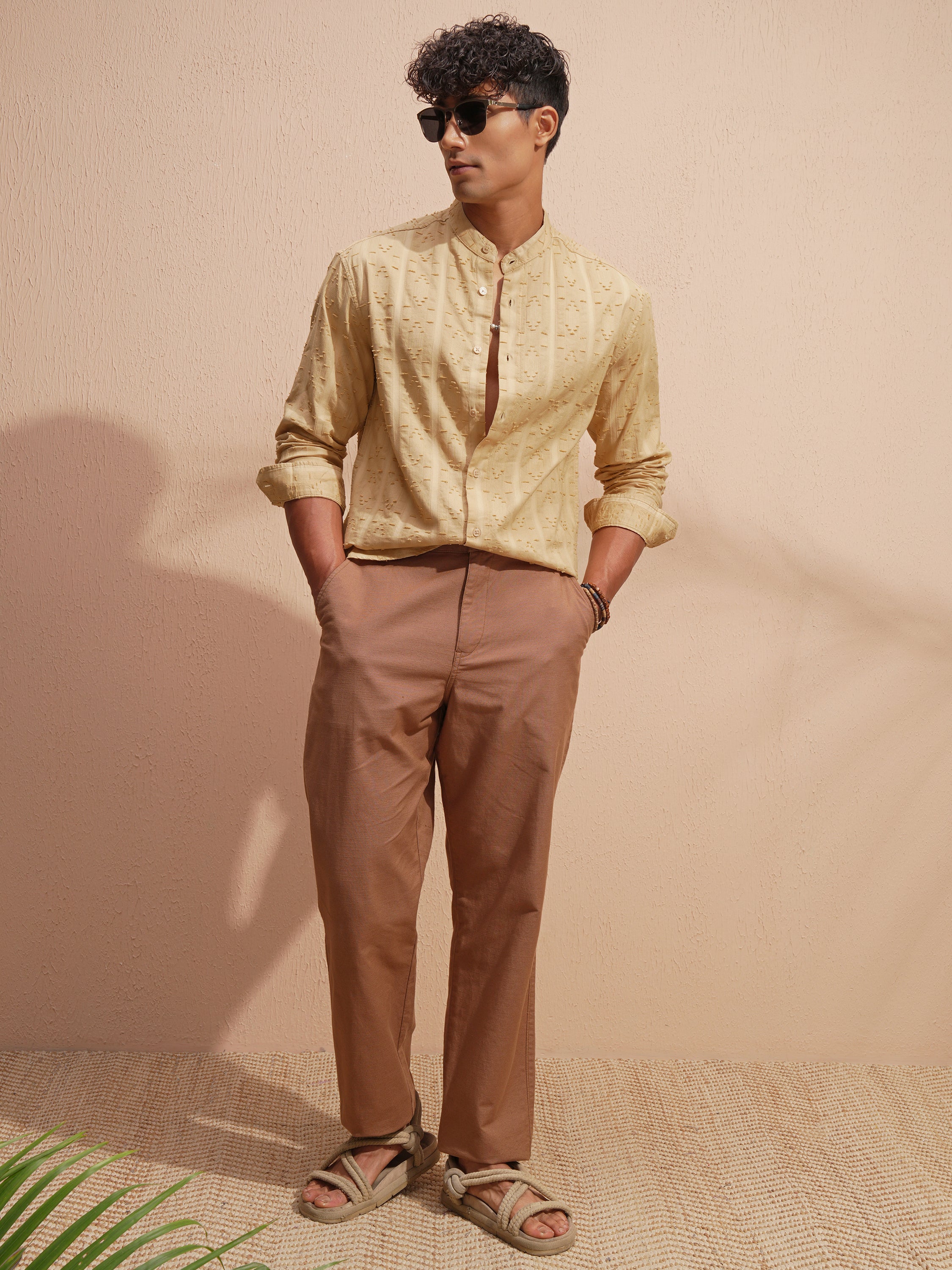 Highlander Men Gold Self Design Relaxed Fit Casual Shirt - Gold - Image 2