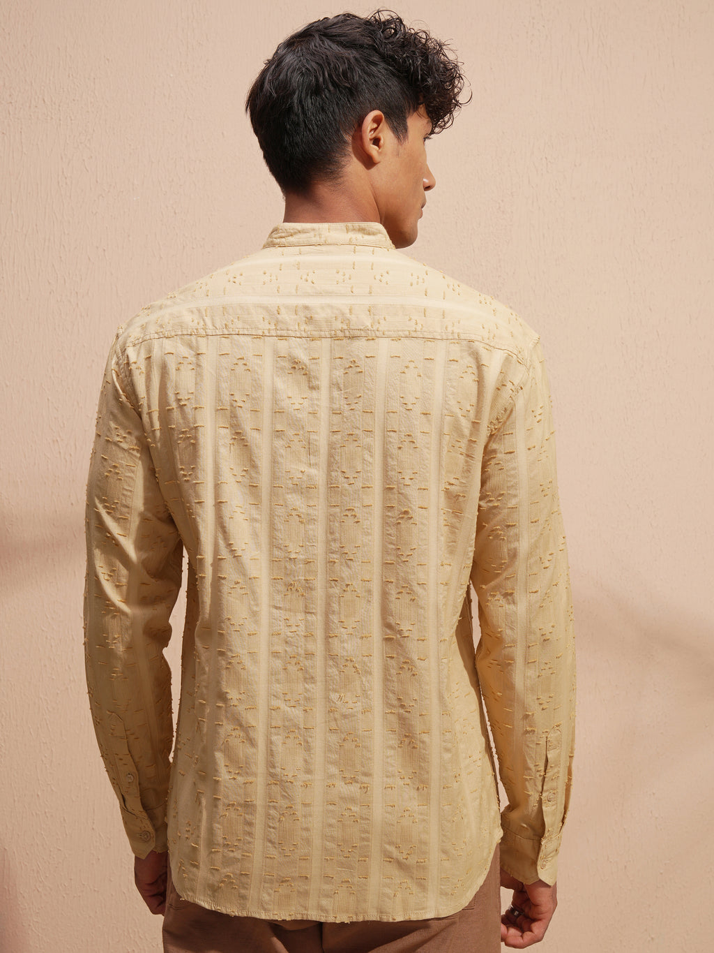Highlander Men Gold Self Design Relaxed Fit Casual Shirt - Gold - Image 3