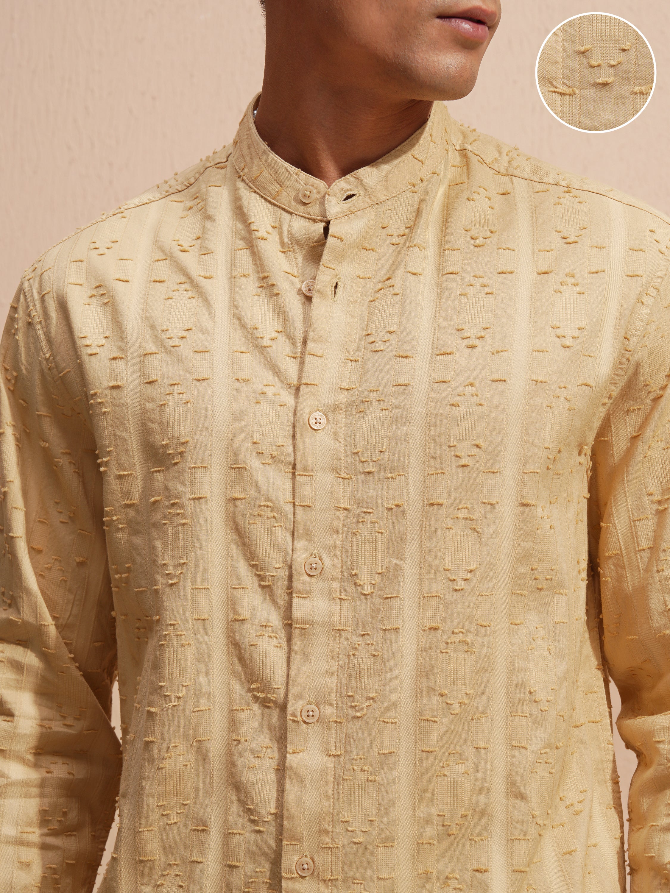 Highlander Men Gold Self Design Relaxed Fit Casual Shirt - Gold - Image 5