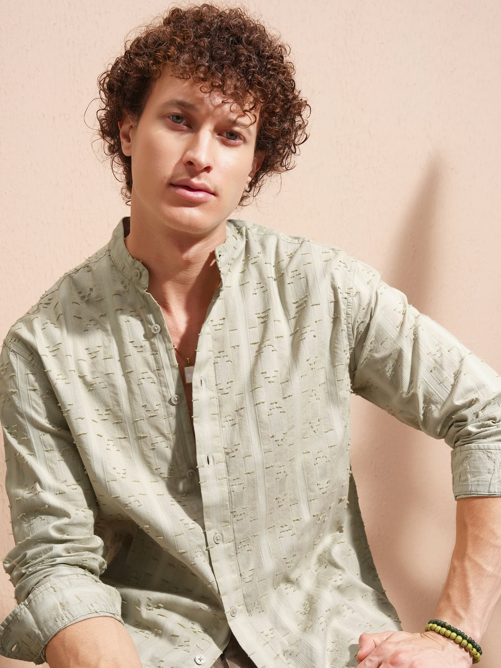 Highlander Men Teal Self Design Relaxed Fit Casual Shirt - Teal - Image 1