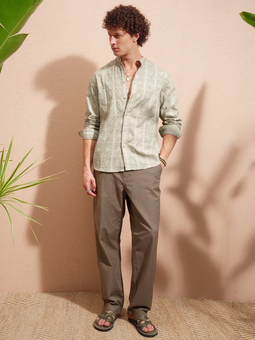 Highlander Men Teal Self Design Relaxed Fit Casual Shirt - Teal - Image 2