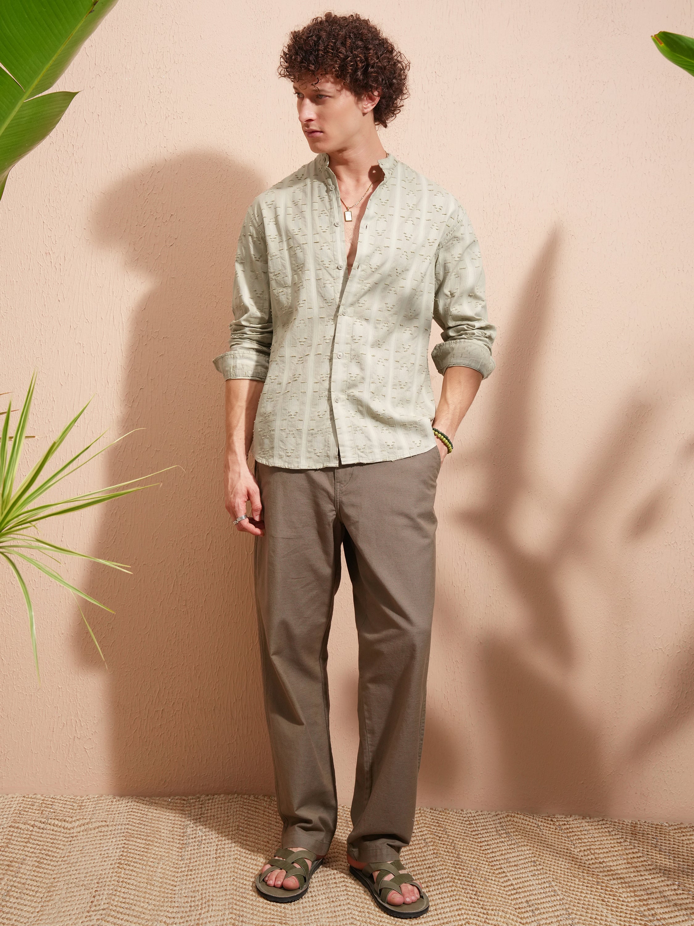 Highlander Men Teal Self Design Relaxed Fit Casual Shirt - Teal - Image 2