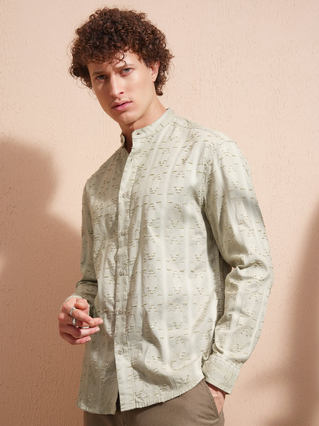 Highlander Men Teal Self Design Relaxed Fit Casual Shirt - Teal - Image 4