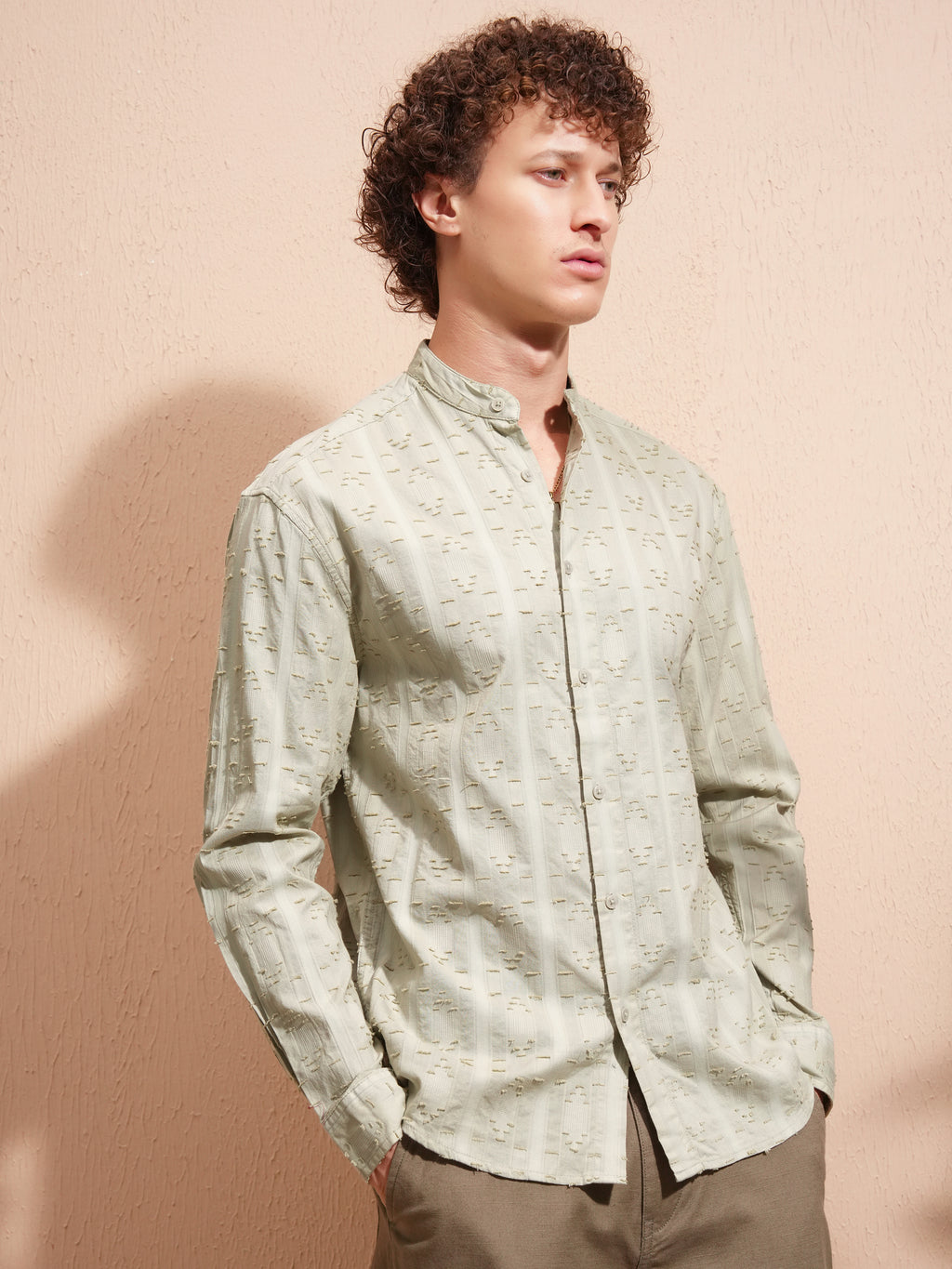 Highlander Men Teal Self Design Relaxed Fit Casual Shirt - Teal - Image 6