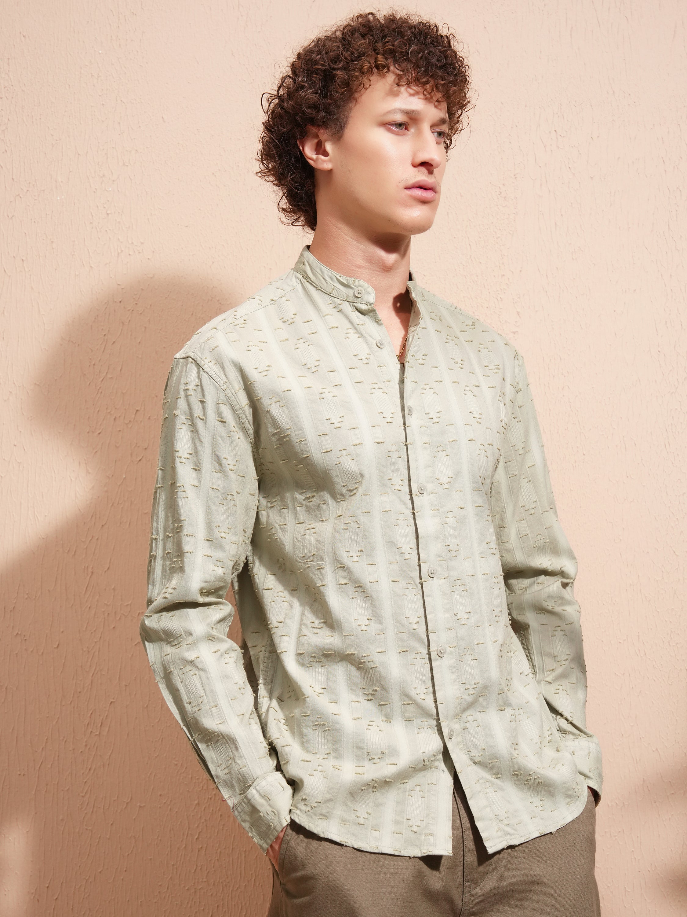 Highlander Men Teal Self Design Relaxed Fit Casual Shirt - Teal - Image 6