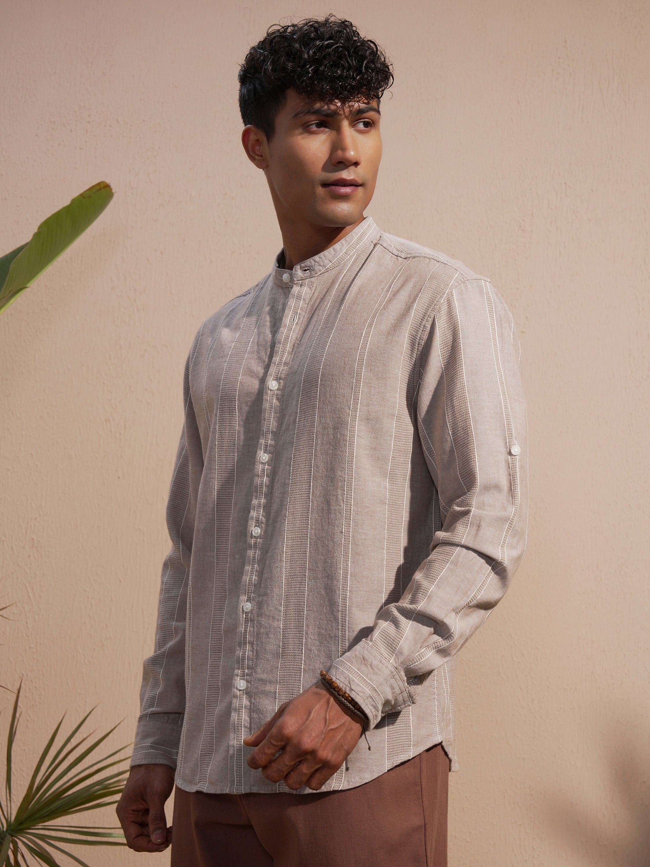 Highlander Men Brown Striped Relaxed Fit Casual Shirt - Brown - Image 4