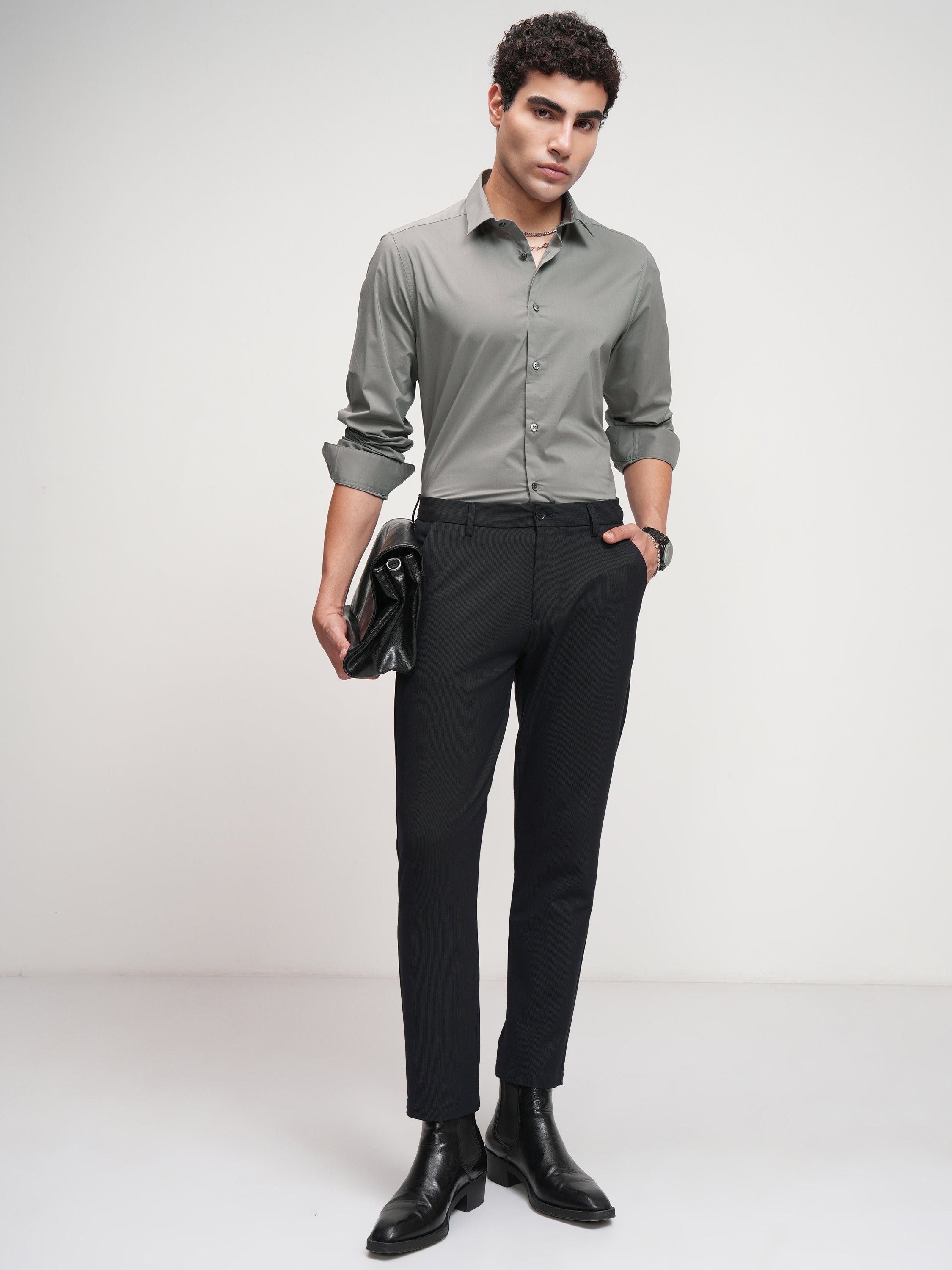Highlander Men Grey Solid Slim Fit Casual Shirt - Grey - Image 2