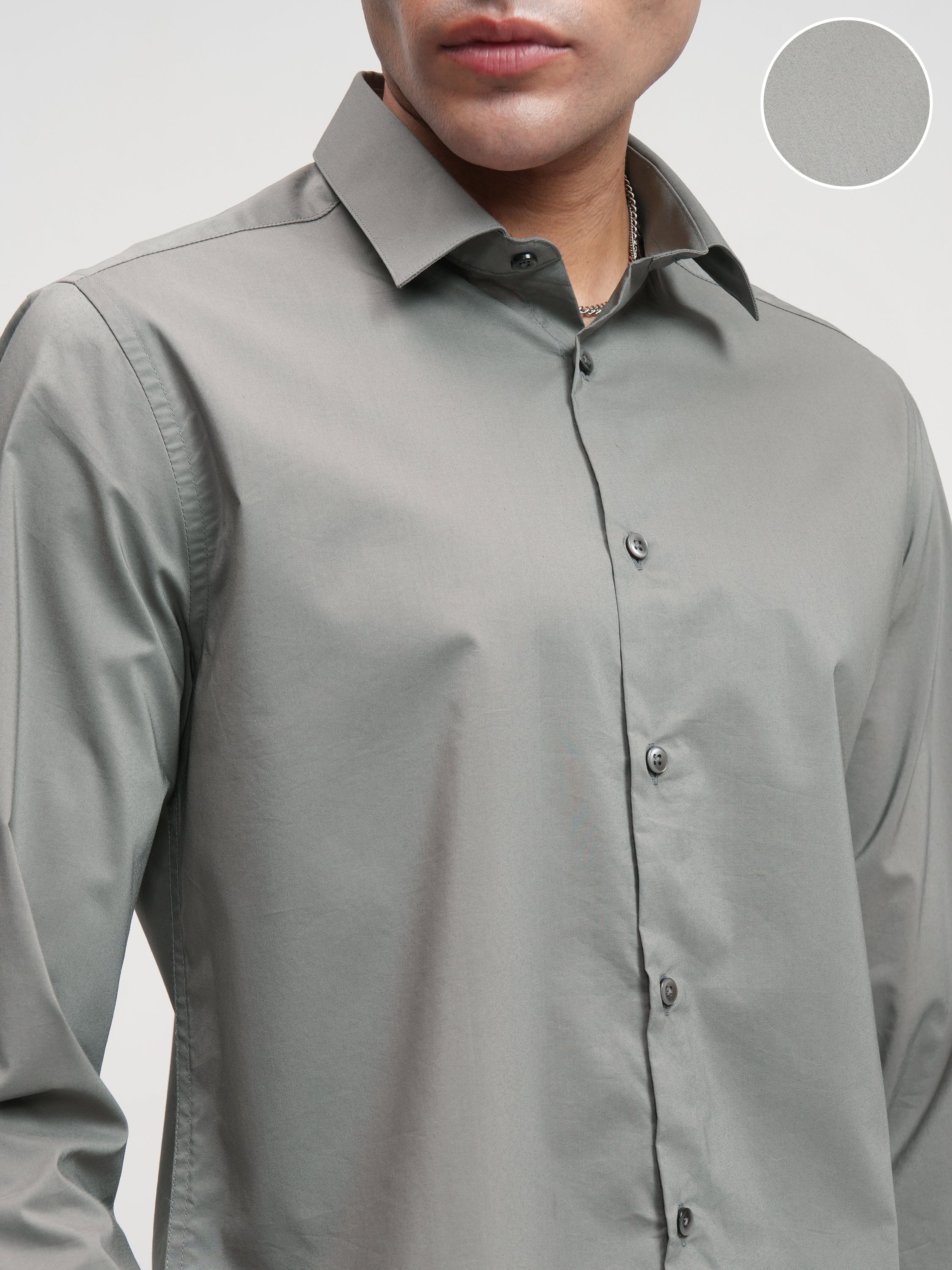 Highlander Men Grey Solid Slim Fit Casual Shirt - Grey - Image 5