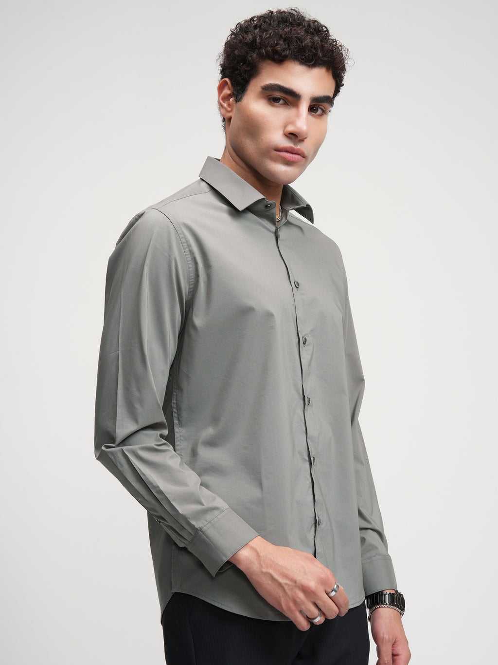 Highlander Men Grey Solid Slim Fit Casual Shirt - Grey - Image 6