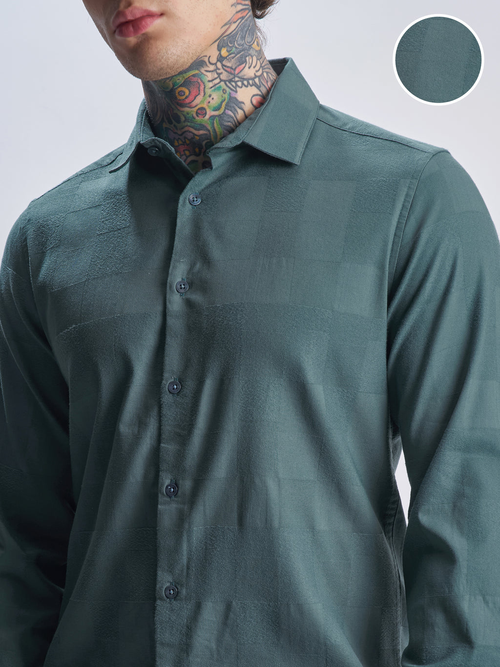 Highlander Men Green Self Design Slim Fit Casual Shirt - Green - Image 5