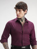 Highlander Men Burgundy Self Design Slim Fit Casual Shirt - Burgundy - Image 1