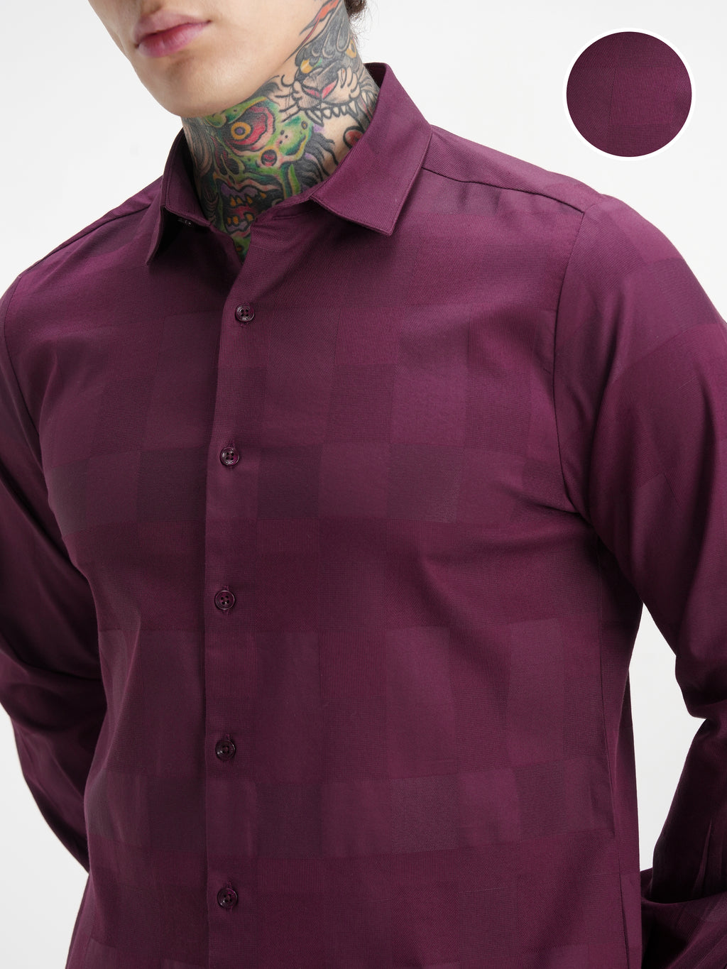 Highlander Men Burgundy Self Design Slim Fit Casual Shirt - Burgundy - Image 5