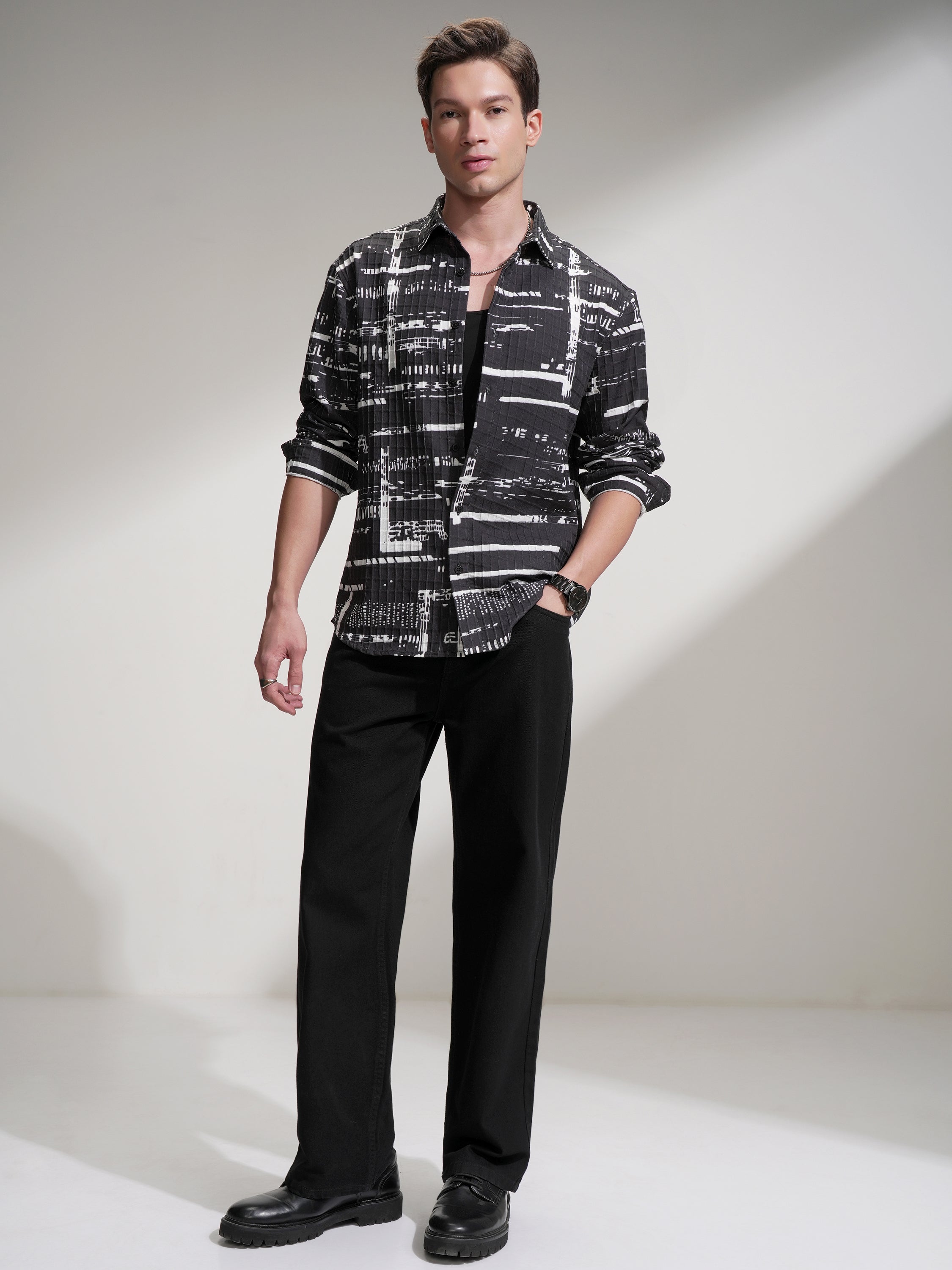 Highlander Men Black Printed Relaxed Fit Casual Shirt - Black - Image 2