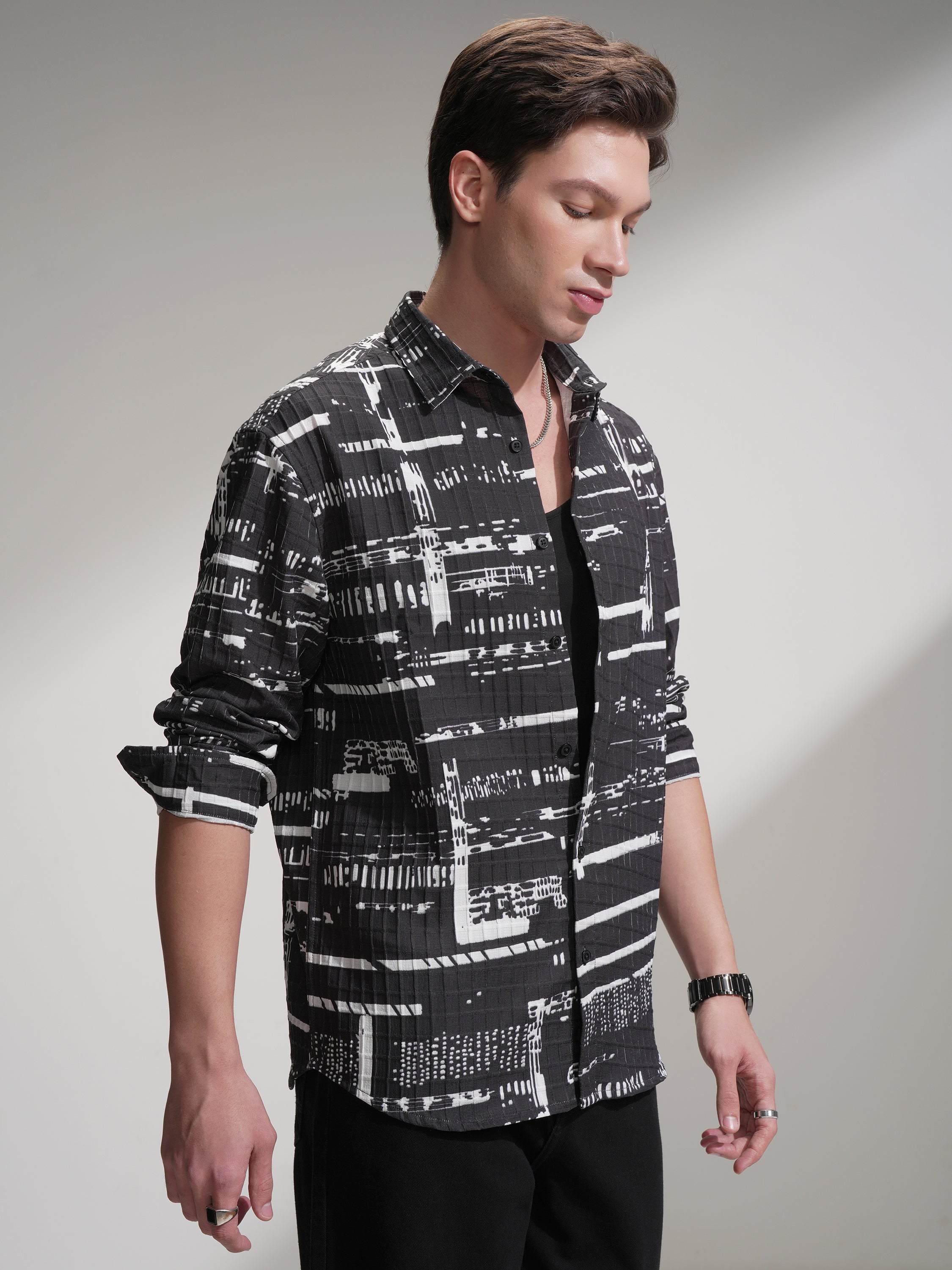 Highlander Men Black Printed Relaxed Fit Casual Shirt - Black - Image 6
