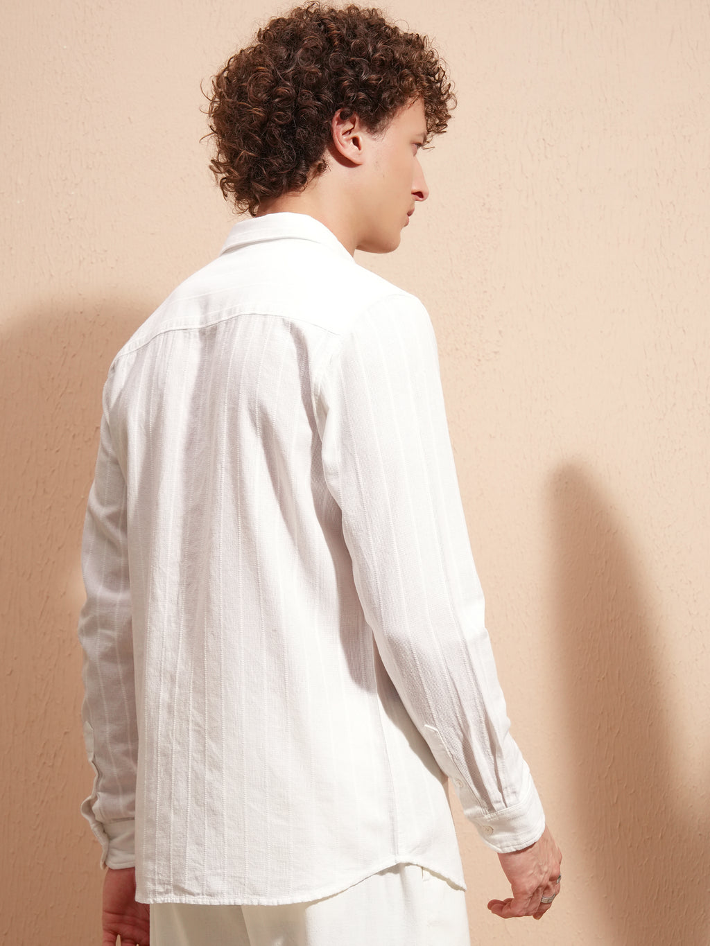 Highlander Men White Striped Slim Fit Casual Shirt - White - Image 3