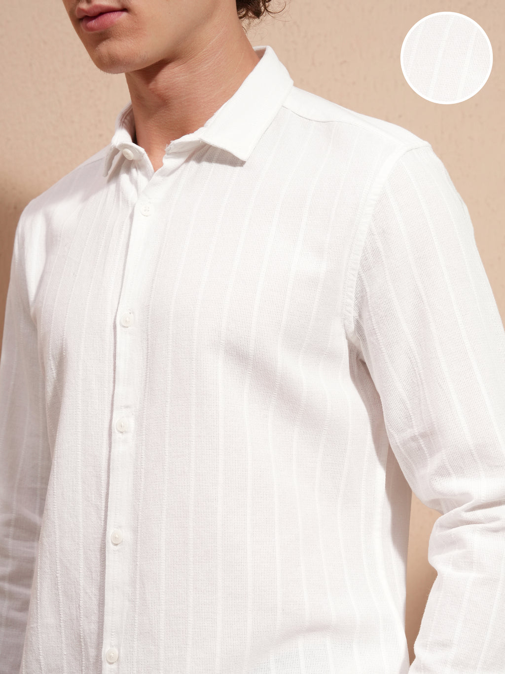 Highlander Men White Striped Slim Fit Casual Shirt - White - Image 5