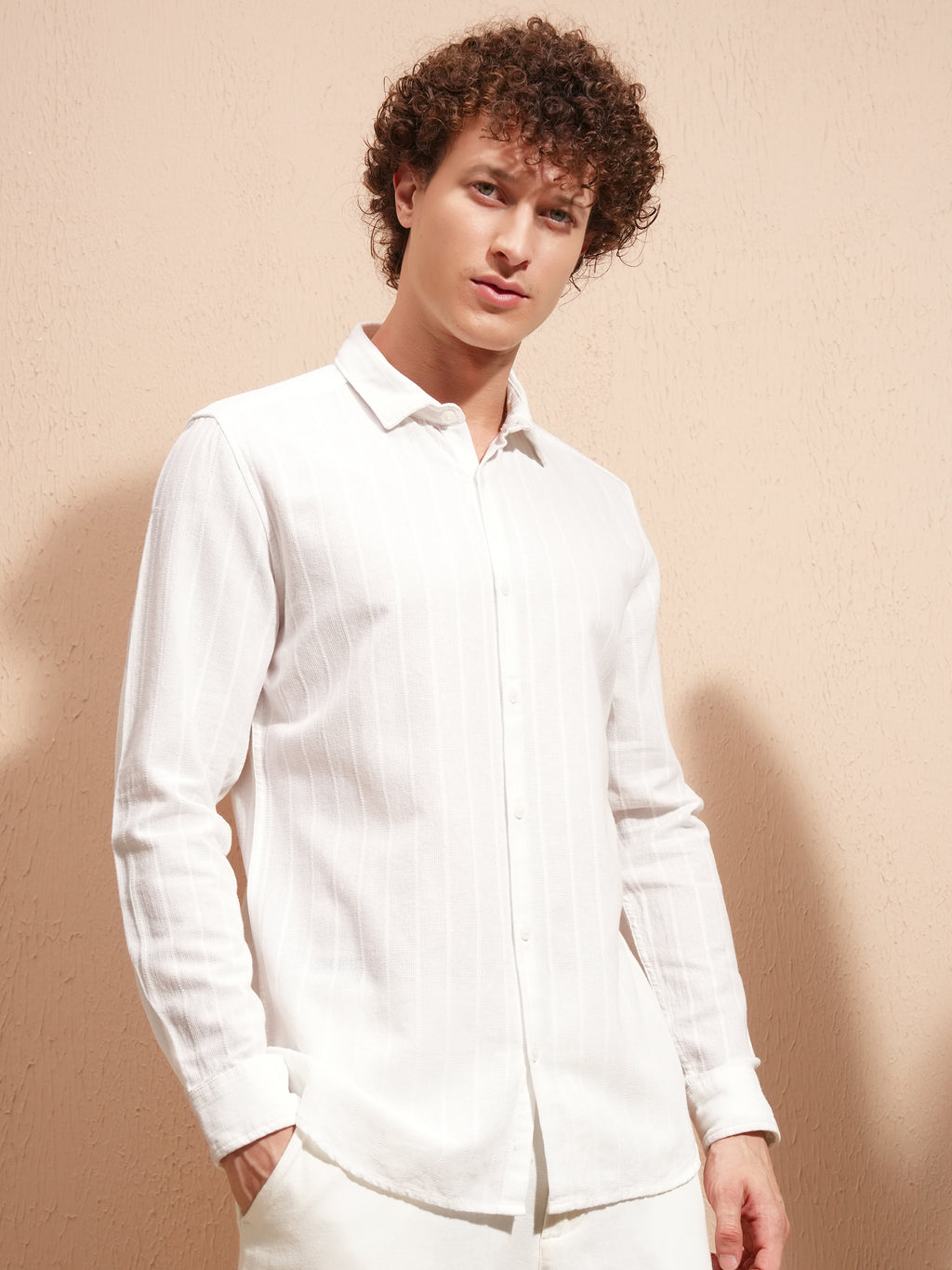 Highlander Men White Striped Slim Fit Casual Shirt - White - Image 6