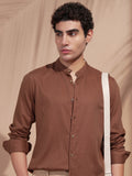 Highlander Men Rust Self Design Slim Fit Casual Shirt - Rust - Image 1