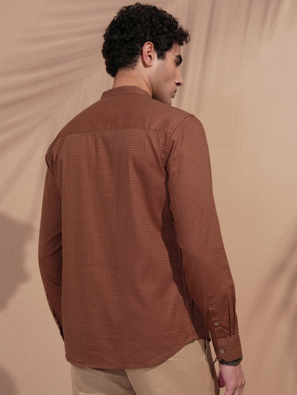 Highlander Men Rust Self Design Slim Fit Casual Shirt - Rust - Image 3
