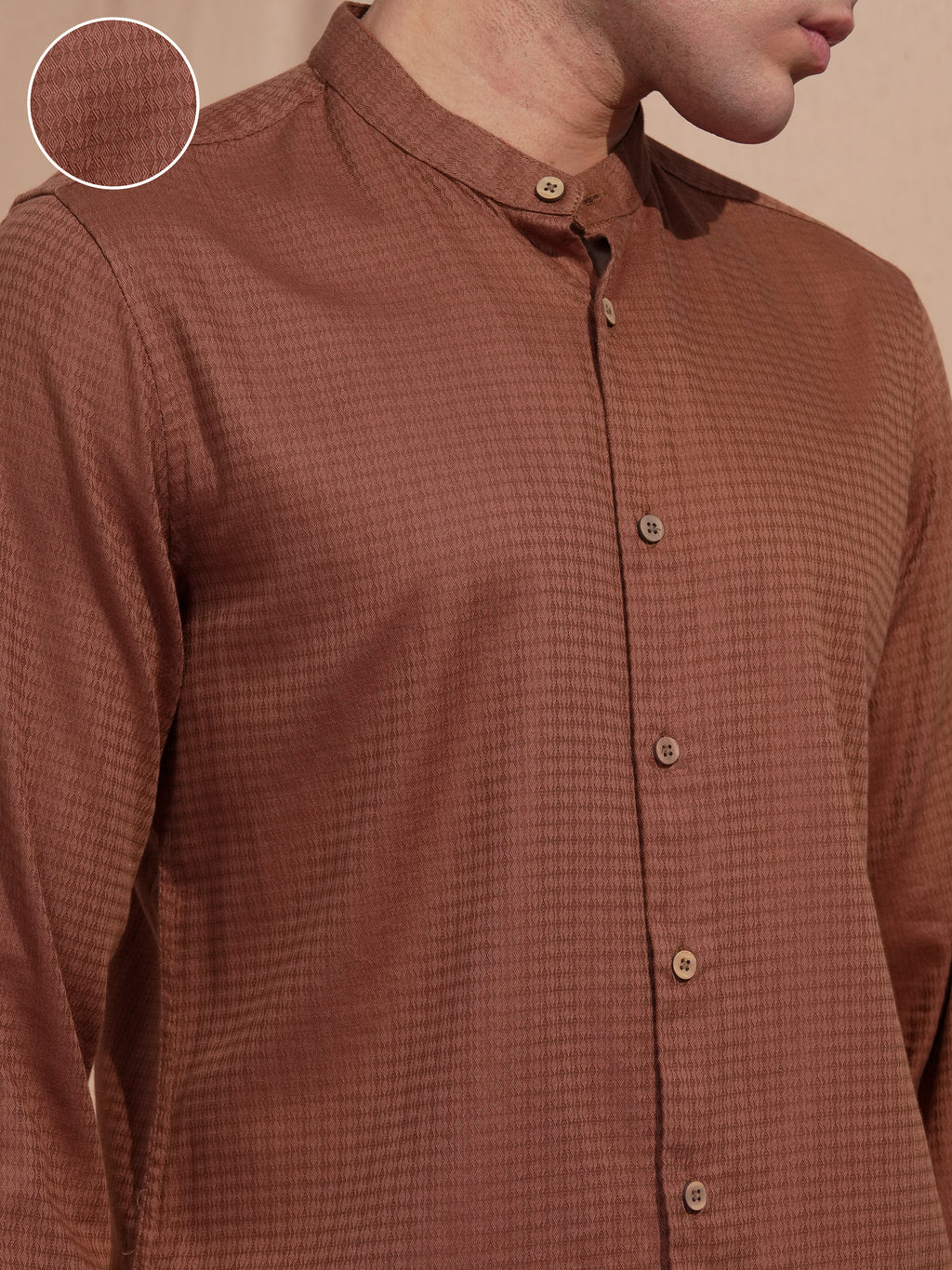 Highlander Men Rust Self Design Slim Fit Casual Shirt - Rust - Image 5