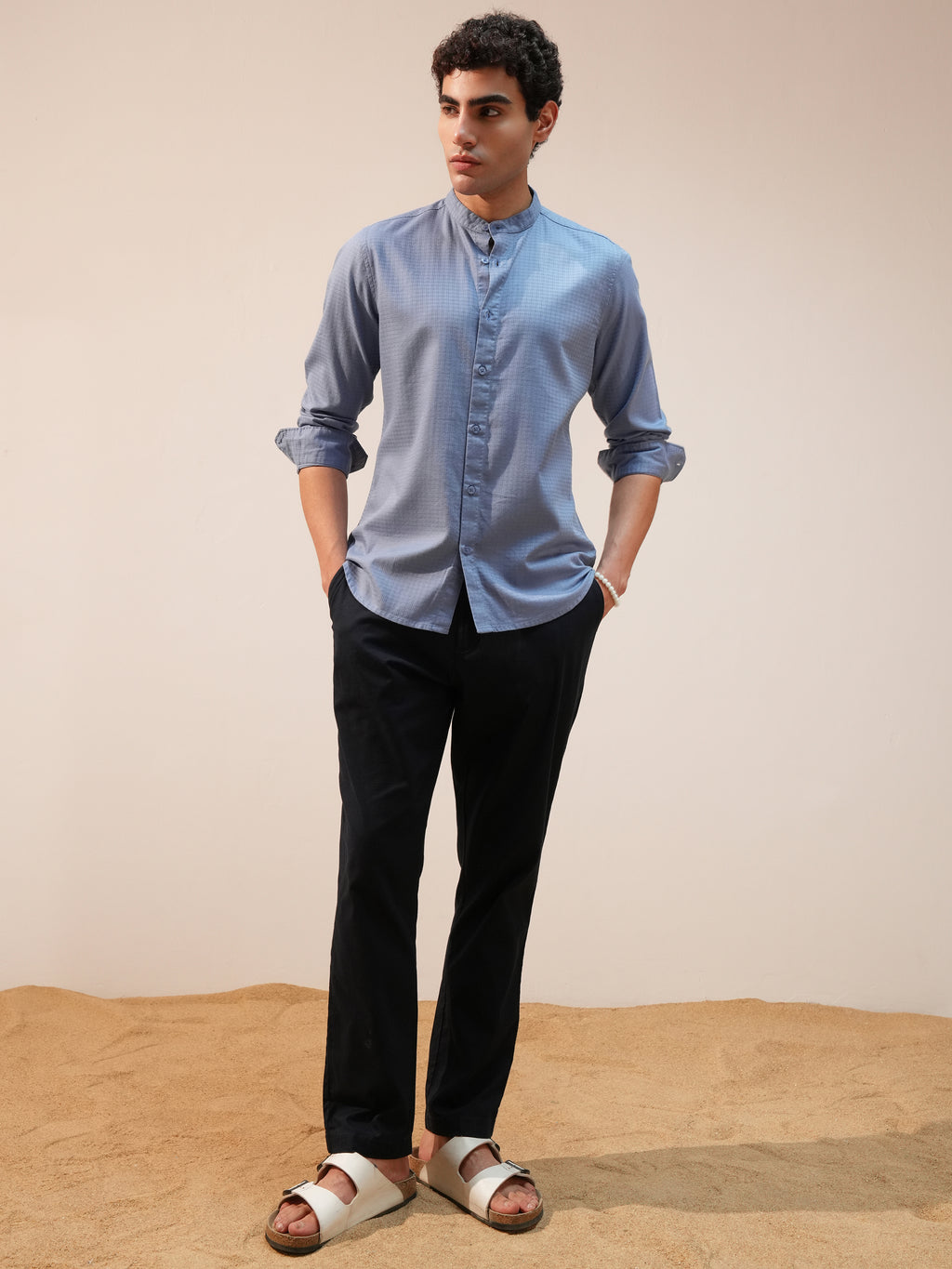 Highlander Men Blue Self Design Slim Fit Casual Shirt - Blue - Image 2