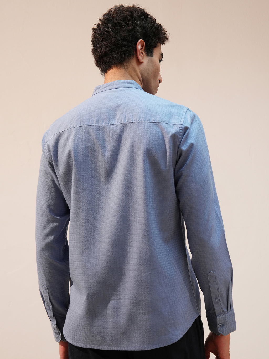 Highlander Men Blue Self Design Slim Fit Casual Shirt - Blue - Image 3