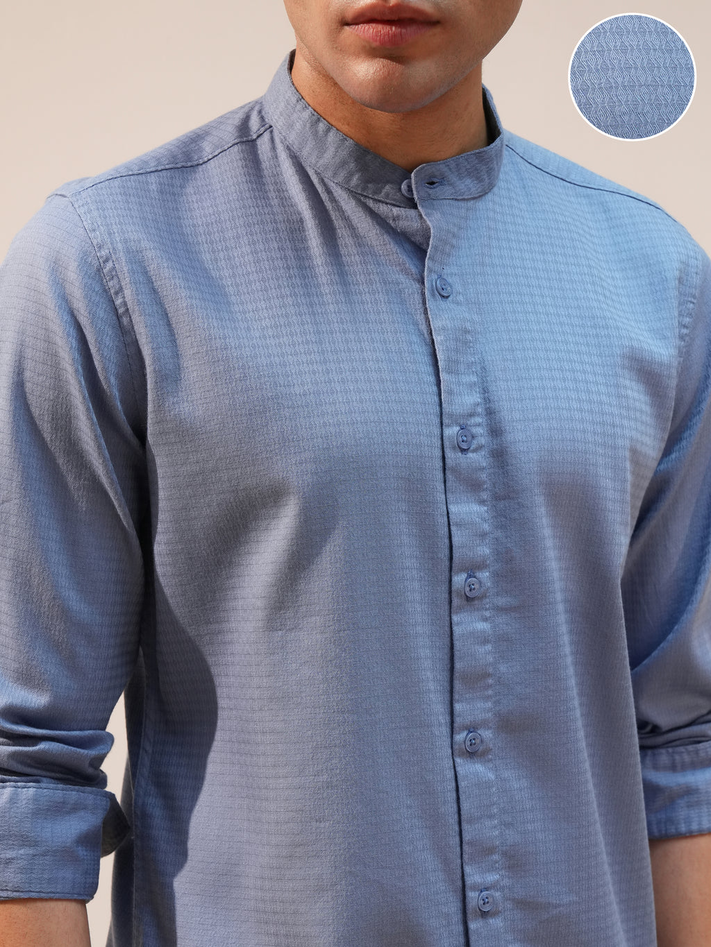 Highlander Men Blue Self Design Slim Fit Casual Shirt - Blue - Image 5