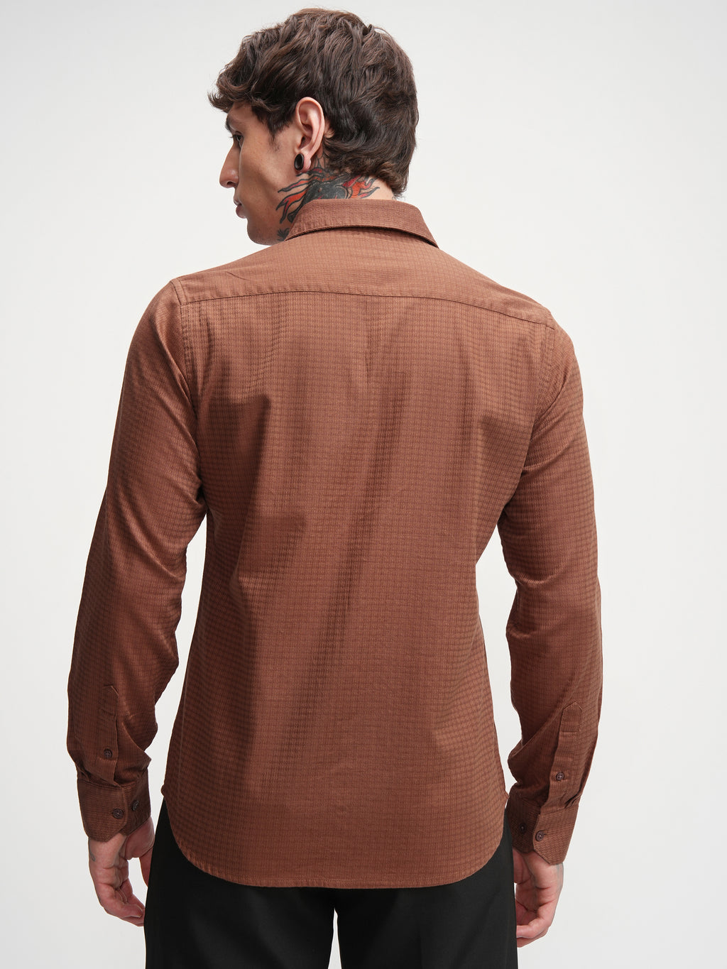 Highlander Men Rust Self Design Slim Fit Casual Shirt - Rust - Image 3