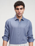 Highlander Men Blue Self Design Slim Fit Casual Shirt - Blue - Image 1