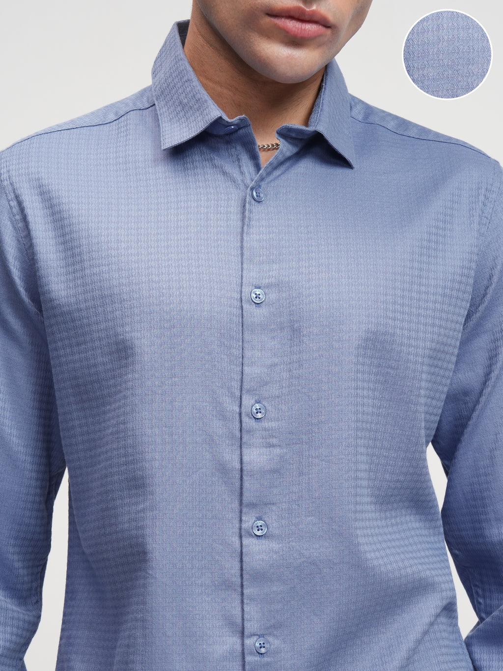 Highlander Men Blue Self Design Slim Fit Casual Shirt - Blue - Image 5