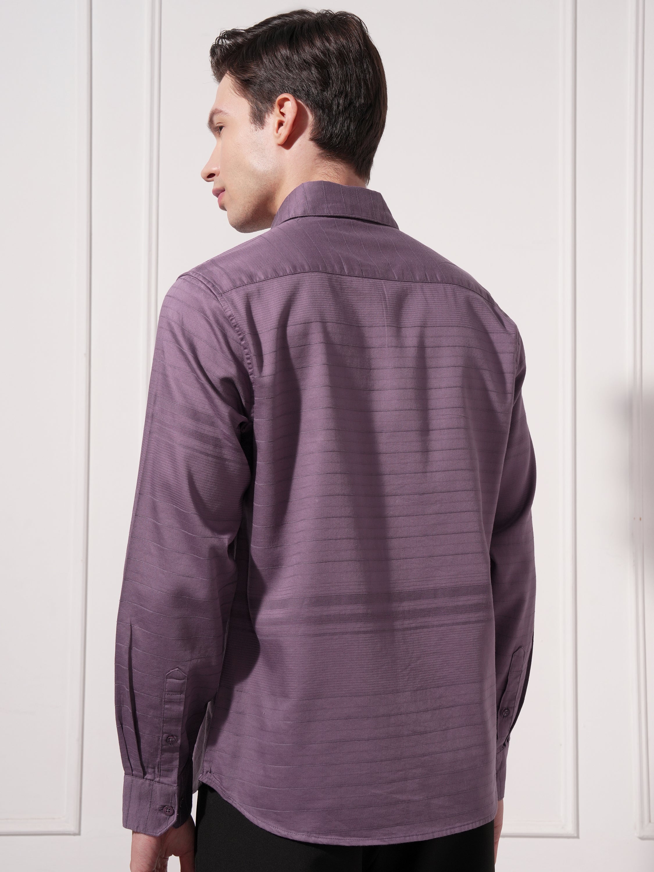 Highlander Men Purple Self Design Slim Fit Casual Shirt - Purple - Image 3