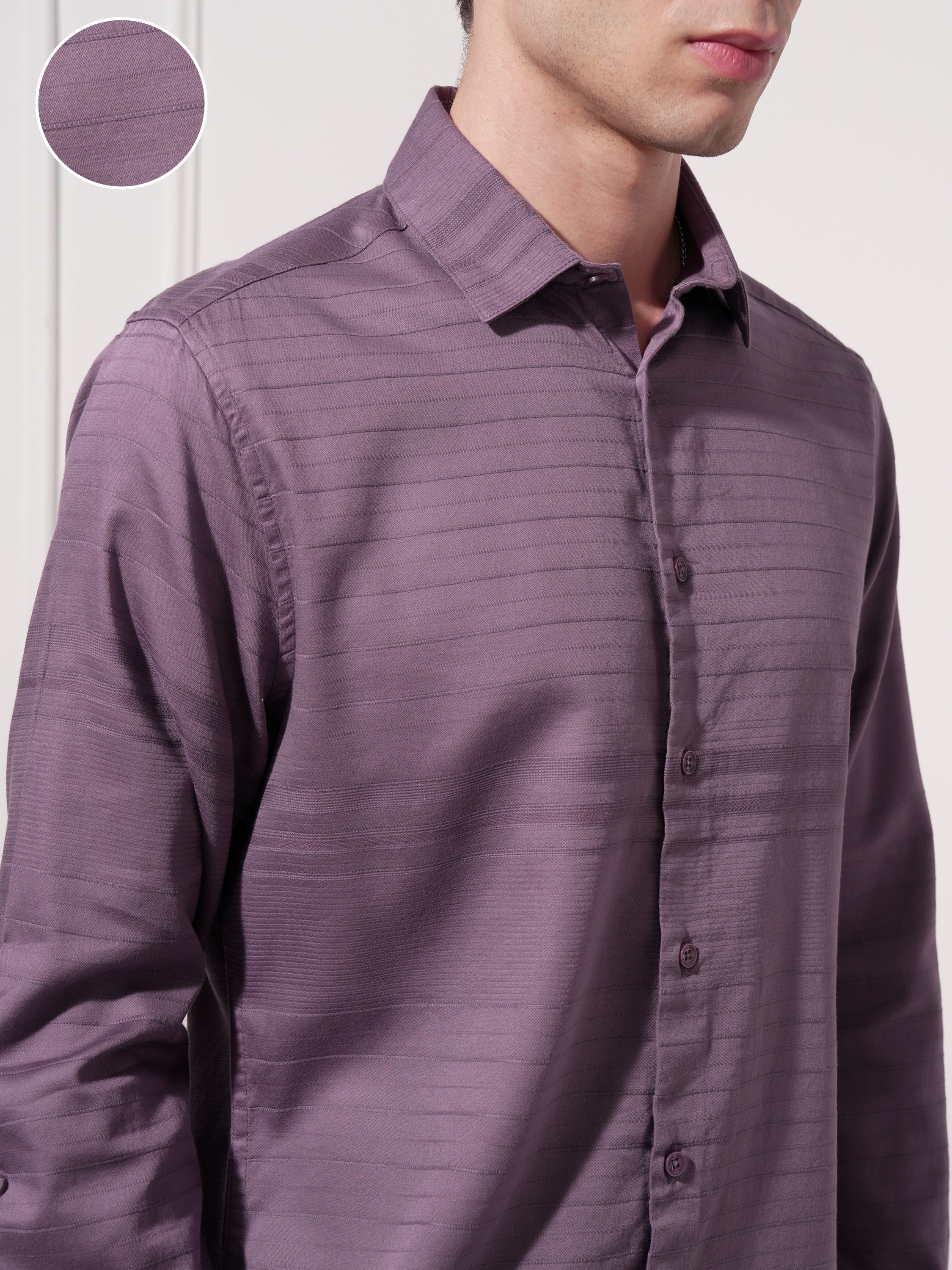 Highlander Men Purple Self Design Slim Fit Casual Shirt - Purple - Image 5