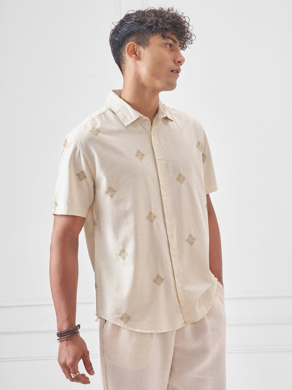 Highlander Men Off White Embroidered Relaxed Fit Casual Shirt - Off White - Image 6