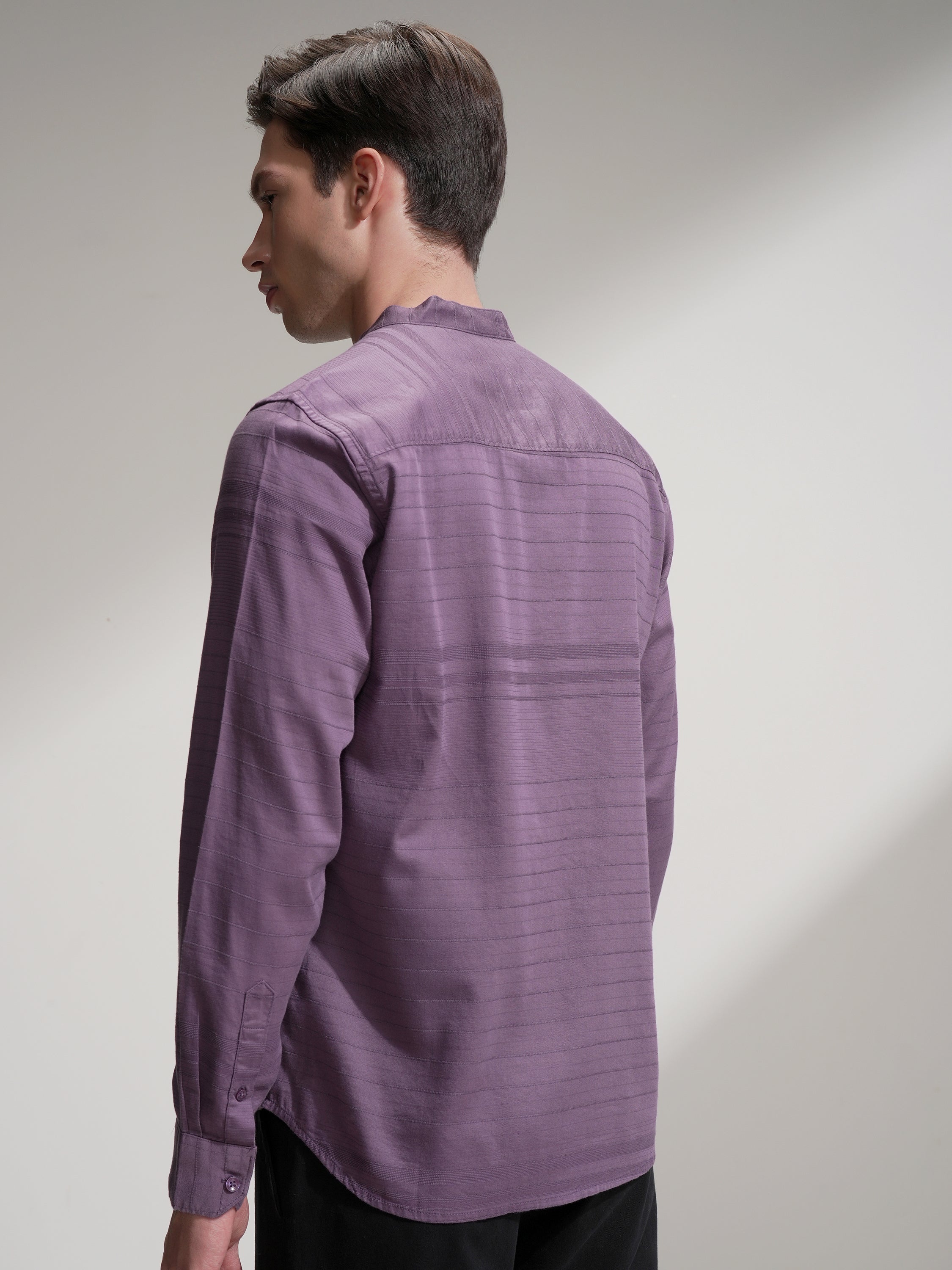 Highlander Men Purple Striped Slim Fit Casual Shirt - Purple - Image 3