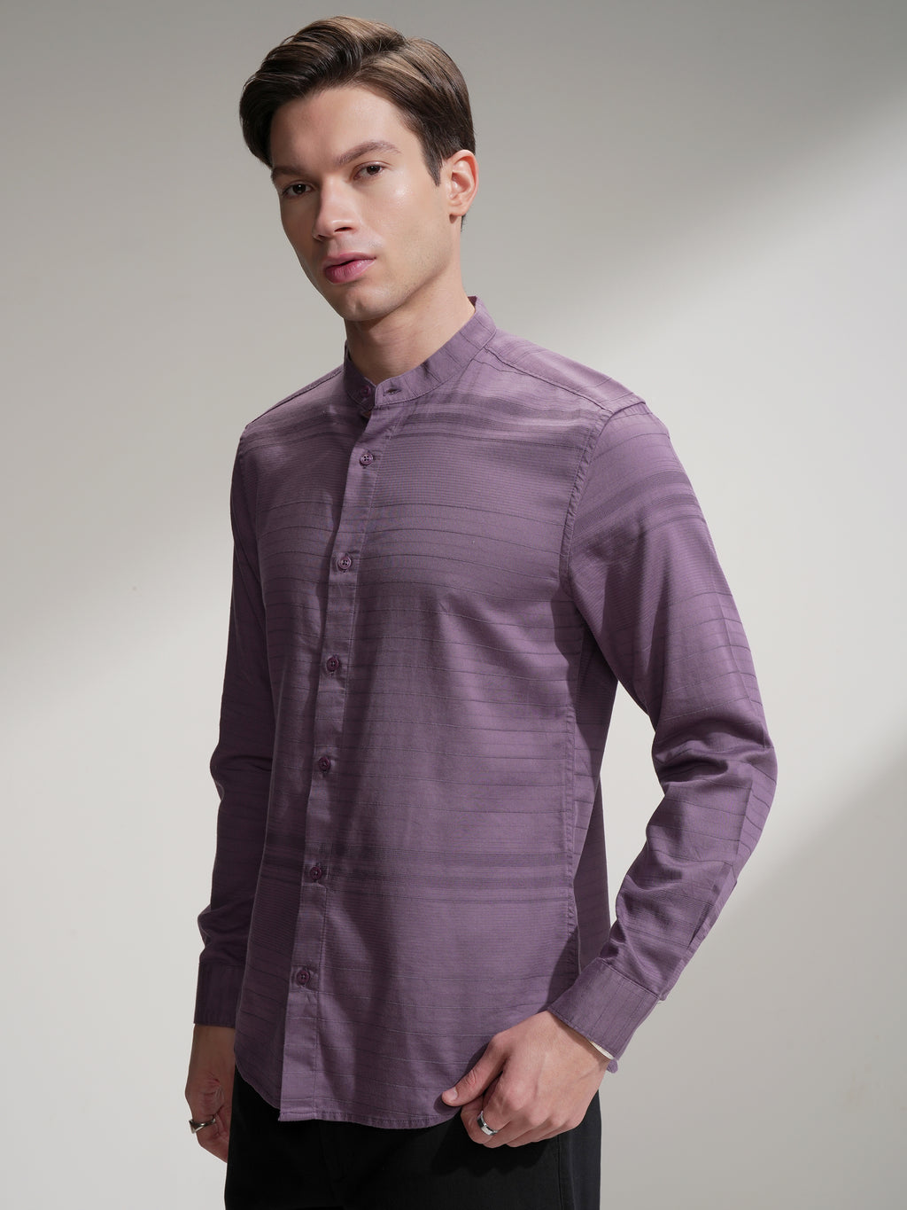 Highlander Men Purple Striped Slim Fit Casual Shirt - Purple - Image 4
