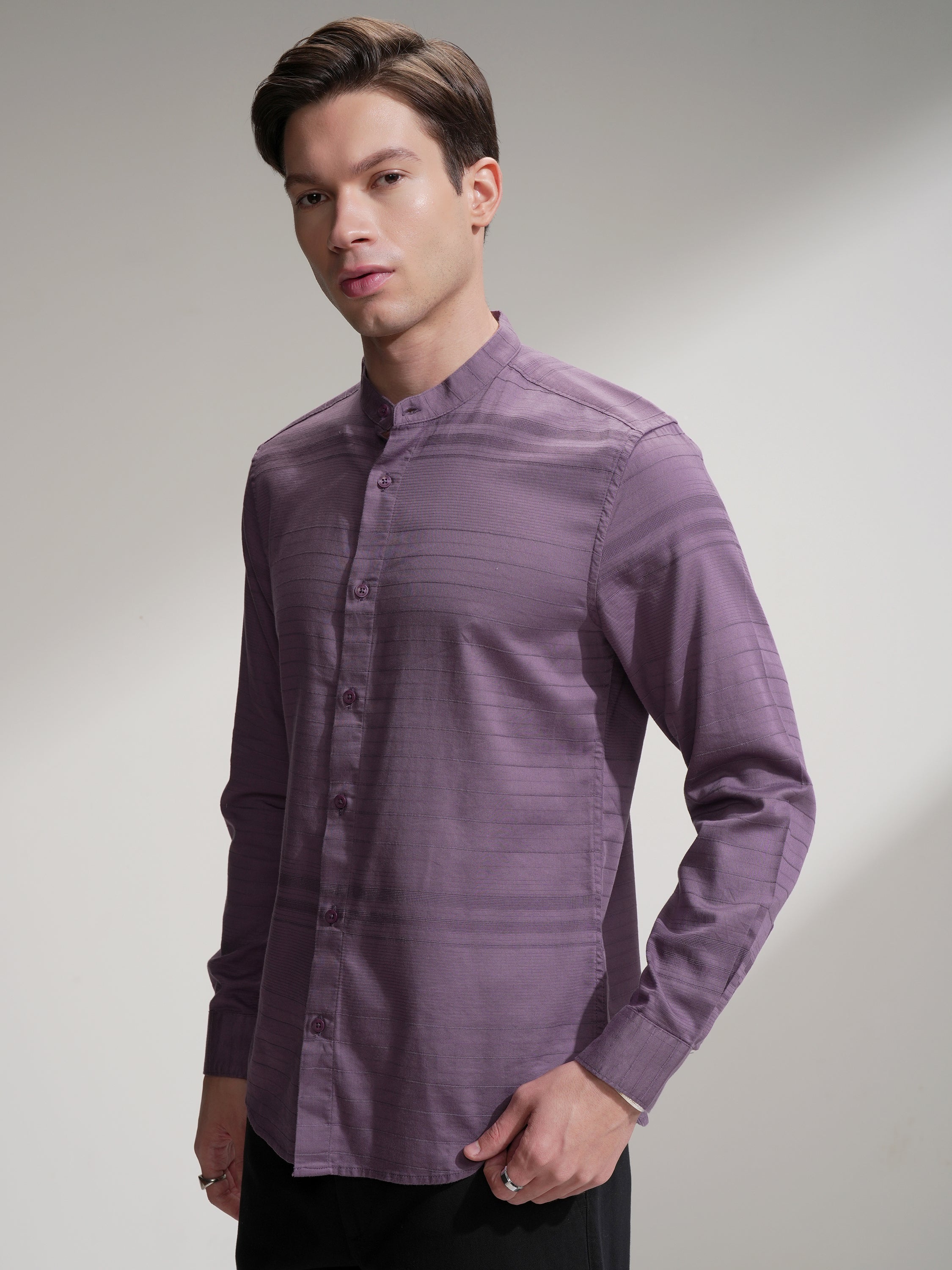 Highlander Men Purple Striped Slim Fit Casual Shirt - Purple - Image 4