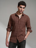 Highlander Men Coffee Brown Self Design Slim Fit Casual Shirt - Coffee Brown - Image 1
