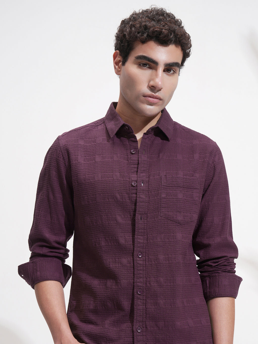 Highlander Men Purple Self Design Slim Fit Casual Shirt - Purple - Image 1