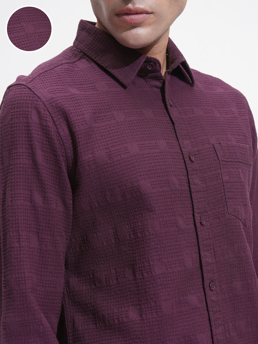 Highlander Men Purple Self Design Slim Fit Casual Shirt - Purple - Image 5