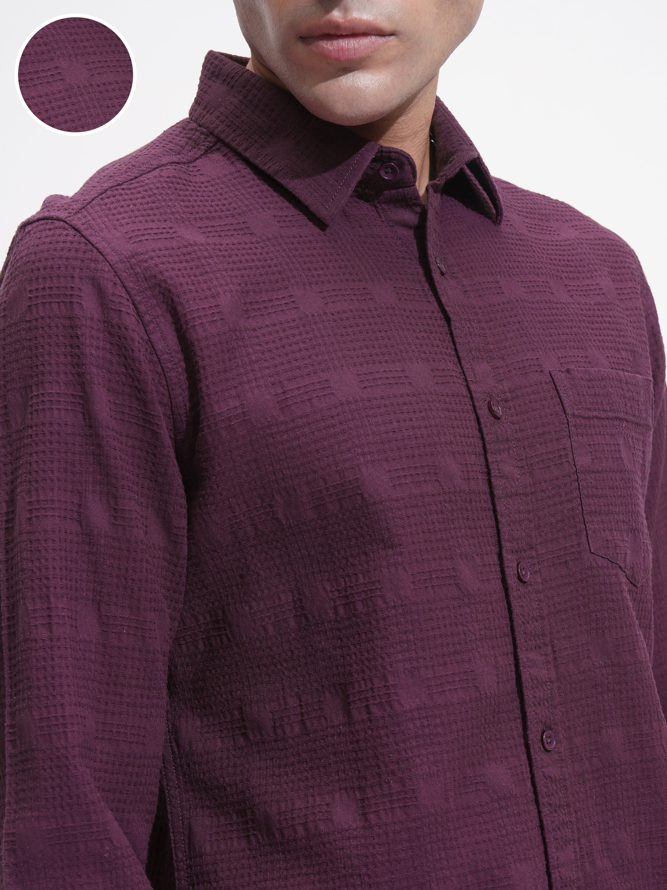 Highlander Men Purple Self Design Slim Fit Casual Shirt - Purple - Image 5