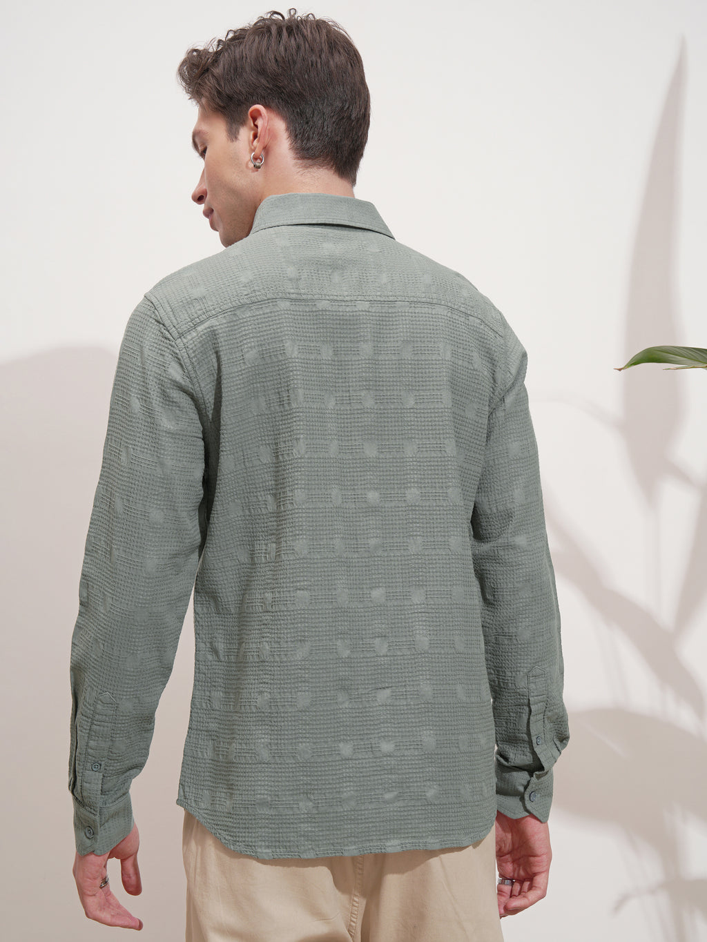 Highlander Men Green Self Design Slim Fit Casual Shirt - Green - Image 3